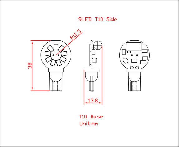 T10 9 LED - Dimensions