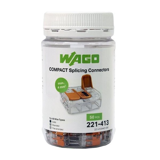 [WAGO221-413-JAR] Wago Splice Connector Jar (4mm 3-way x50)
