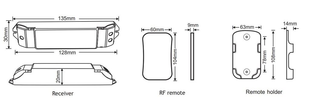 Mini DIMMING RF Dimensions