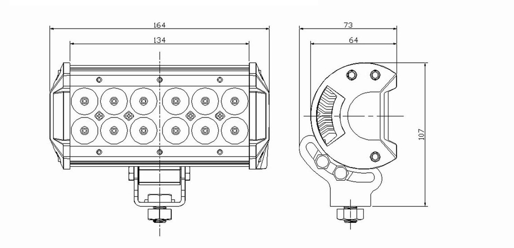 6 Inch Double Row Light Bar - Dimensions