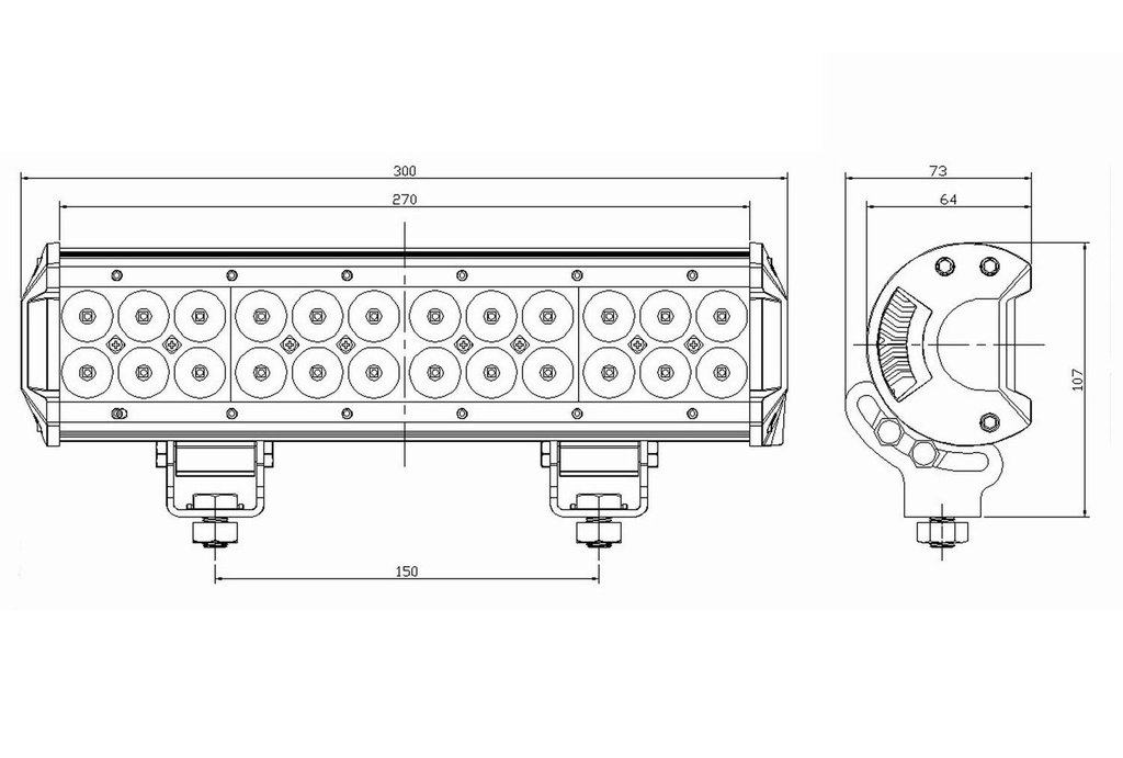 12 Inch Double Row Light Bar - Dimensions