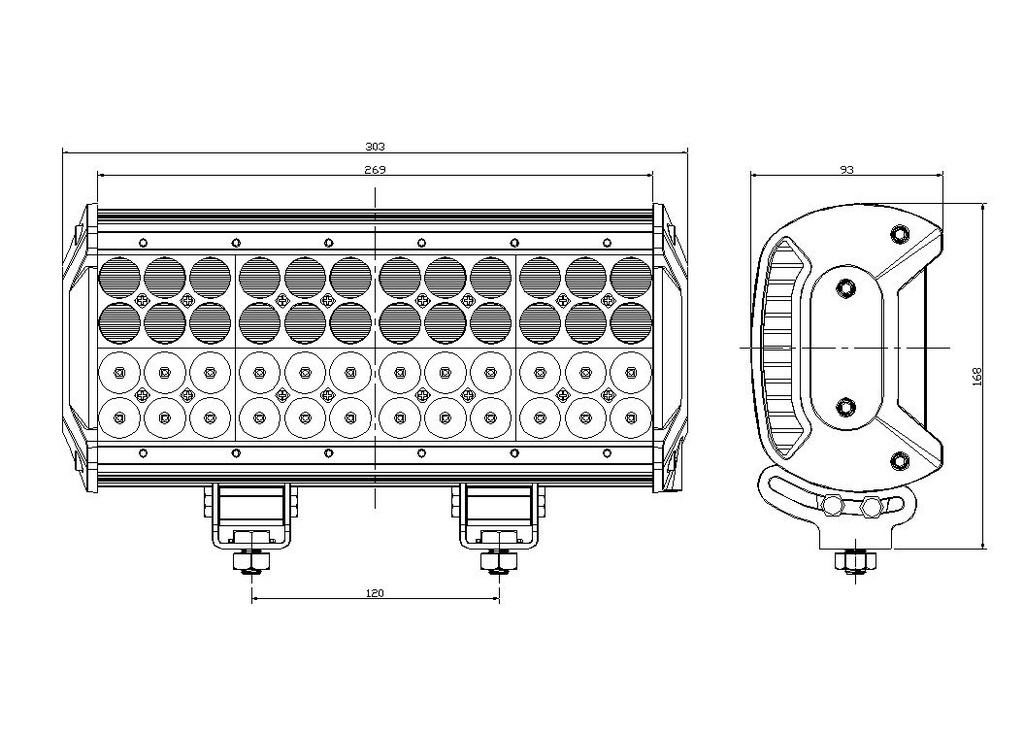 12 Inch Quad Row Light Bar - Dimensions