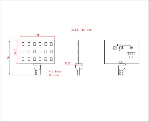 T10 18 LED - Dimensions