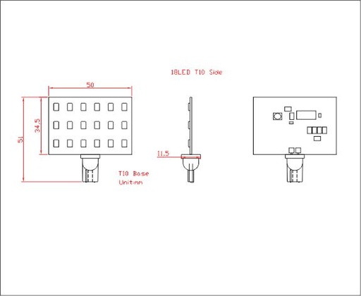 T10 18 LED - Dimensions