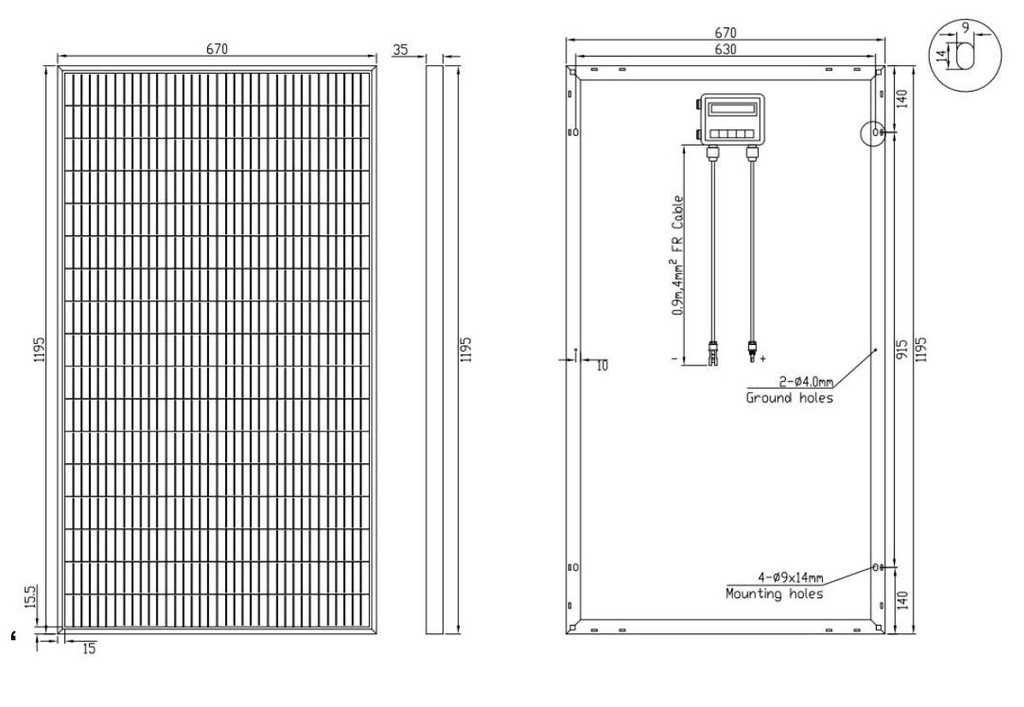 160W PERC MONO Dimensions