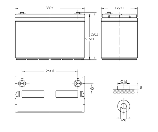 12.8V/100Ah Victron Lithium SuperPack Dimensions