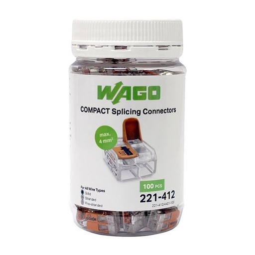 [WAGO221-412-JAR] Wago Splice Connector Jar (4mm 2-way x100)